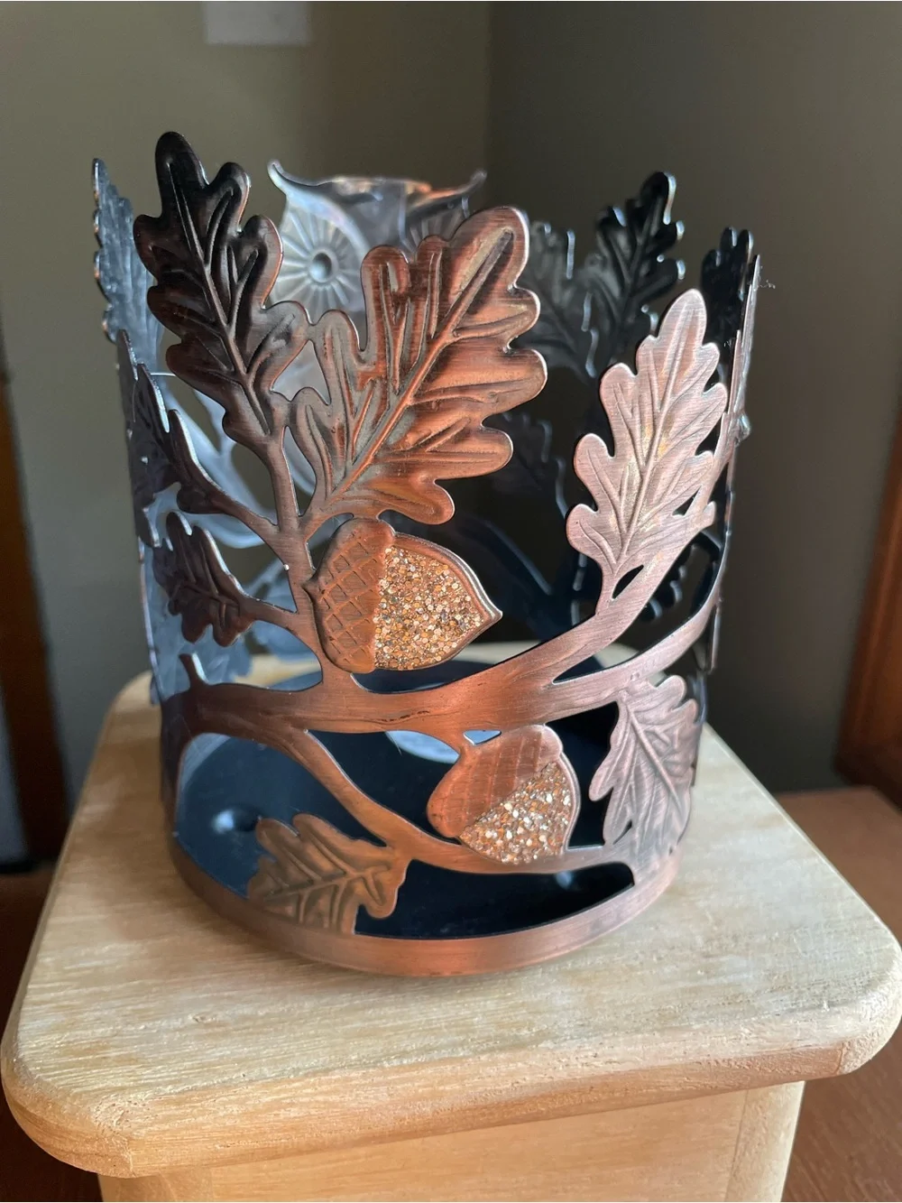 BATH & BODY WORKS Sparkly Owl Acorns Leaves 3 Wick Candle Holder Sleeve - Picture 4 of 8